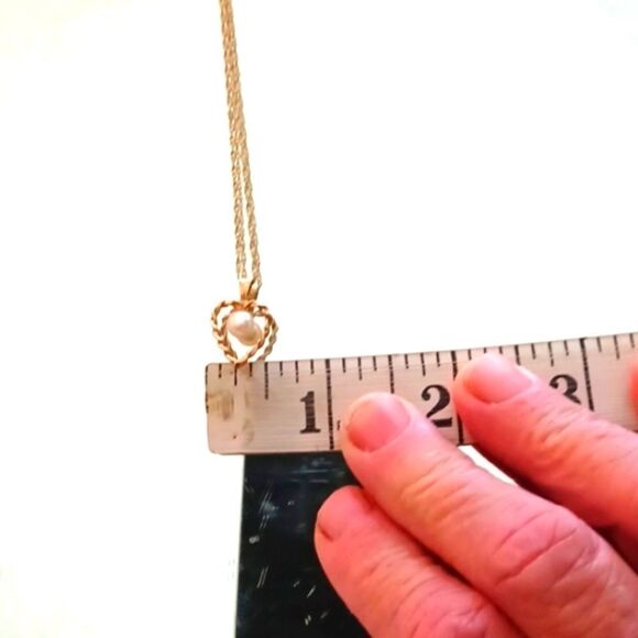 14KT REAL Gold Twist‎ Chain /W Twist Heart Pearl Pendant 2.1 Grams - Picture 10 of 11